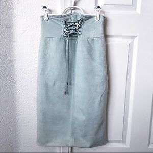 Forever 21 Seafoam Faux Suede Lace Up Waist Skirt